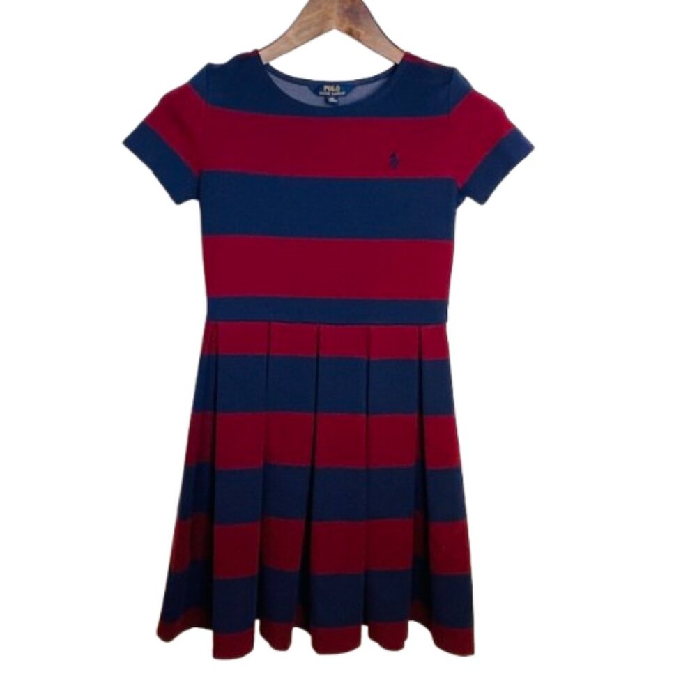Polo Ralph Lauren Rugby Stripe Comfort Knit Pleated Skirt Dress Girls Large - Picture 6 of 6